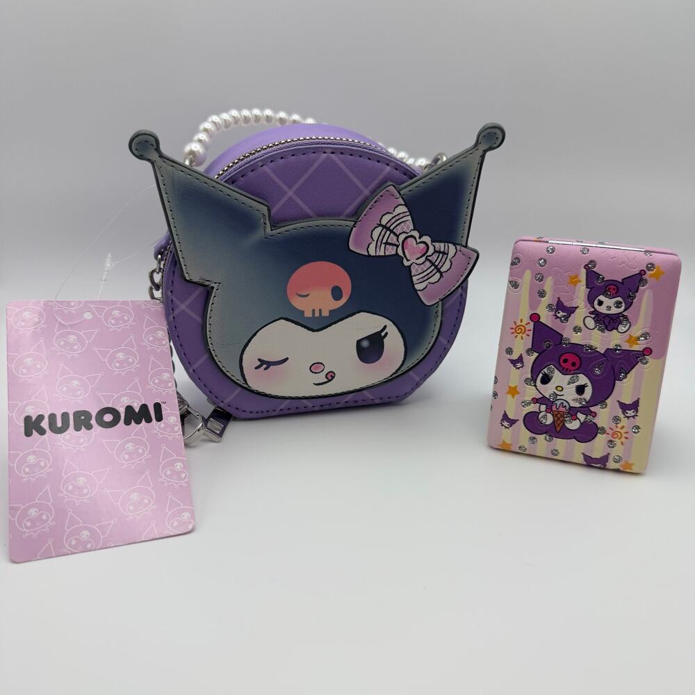 Kuromi Mini Crossbody Bag + Rhinestone Compact Mirror Sanrio Set